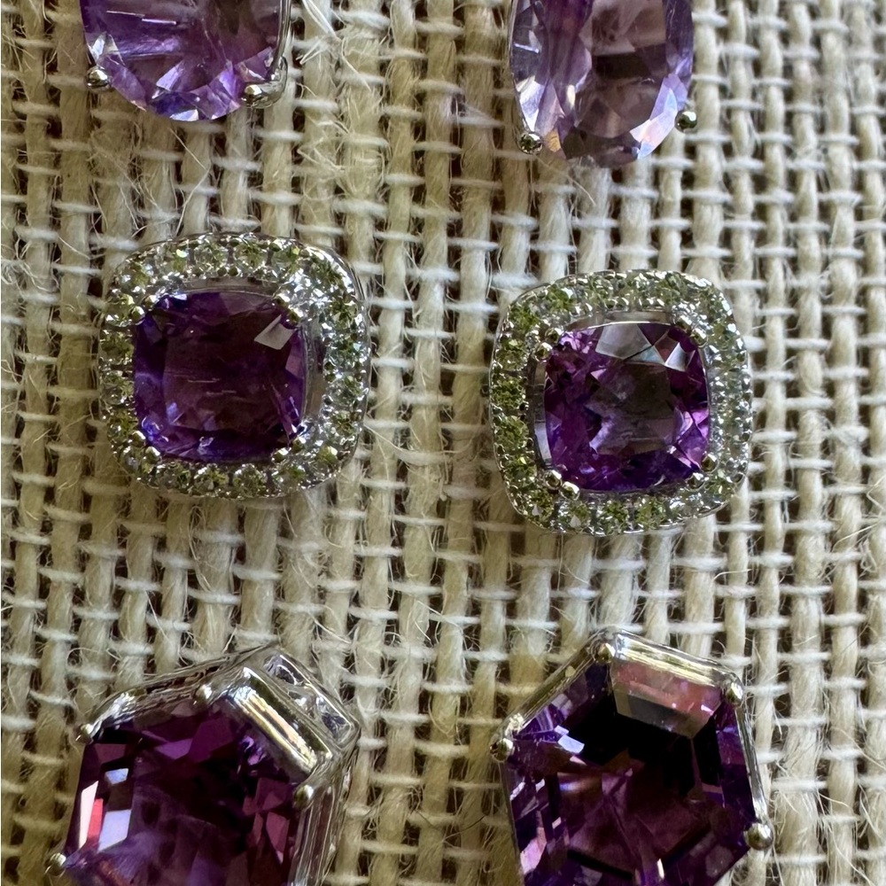 Lot / Bundle of 3 sets. Amethyst stud earrings